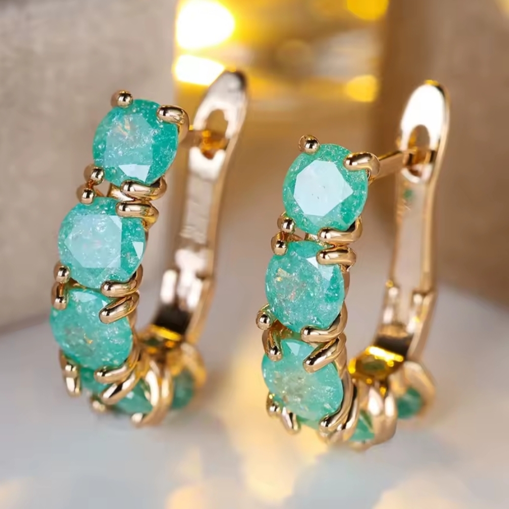 18 KT Gold Over RG Green Hoop Earrings - Picture 2 of 2